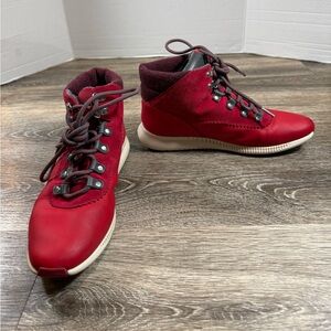 Cole Haan Shoes Women's 7B Red White‎ Suede Waterproof Boots Hi-Top Sneakers